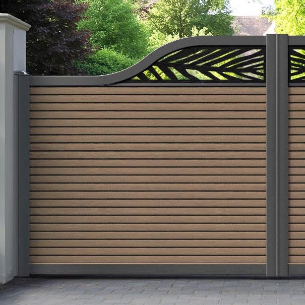 Hudson Palm Curved Top Driveway Gate - Teak - Top Screen