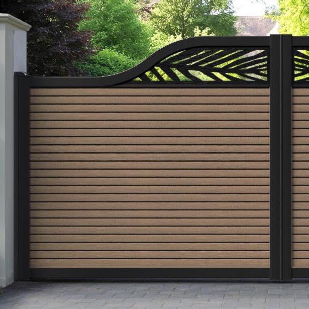 Hudson Palm Curved Top Driveway Gate - Teak - Top Screen