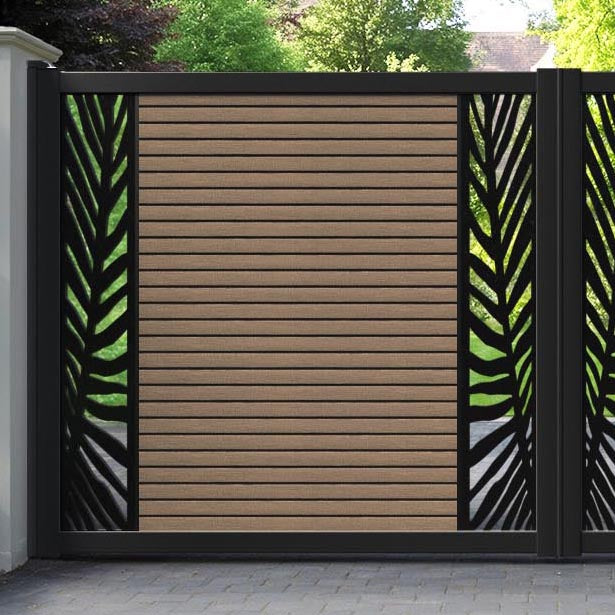 Hudson Palm Straight Top Driveway Gate - Teak - Middle & End Screen