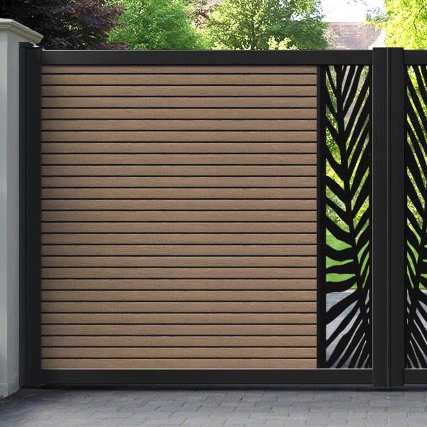 Hudson Palm Straight Top Driveway Gate - Teak - Middle Screen