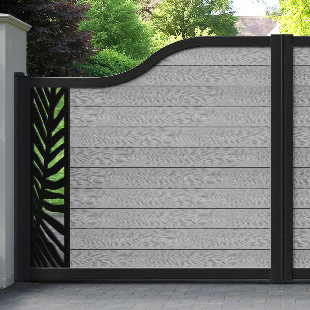 Classic Palm Curved Top Driveway Gate - Light Grey - End Screen
