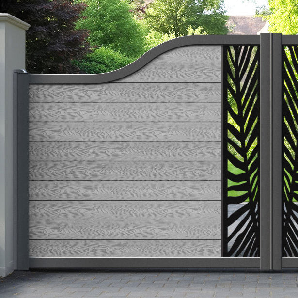 Classic Palm Curved Top Driveway Gate - Light Grey - Middle Screen