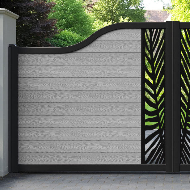 Classic Palm Curved Top Driveway Gate - Light Grey - Middle Screen