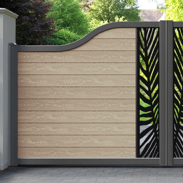Classic Palm Curved Top Driveway Gate - Light Oak - Middle Screen