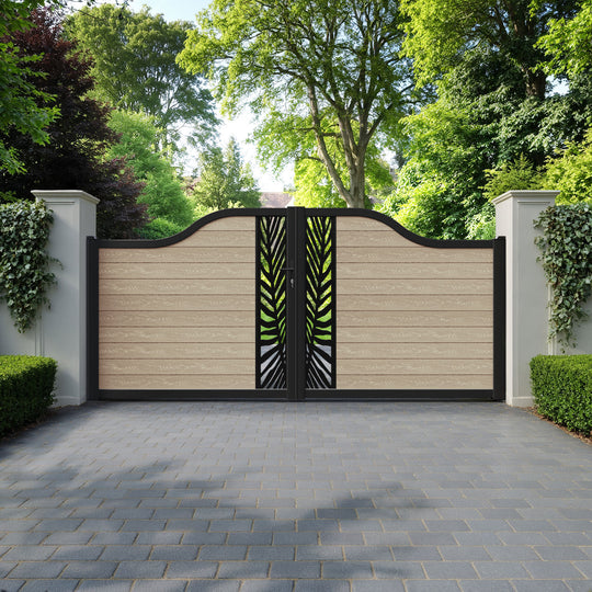 Classic Palm Curved Top Driveway Gate - Light Oak - Middle Screen