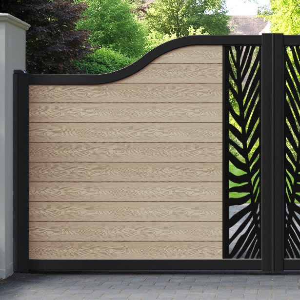 Classic Palm Curved Top Driveway Gate - Light Oak - Middle Screen