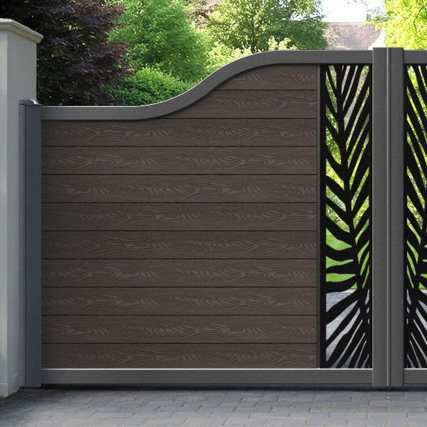 Classic Palm Curved Top Driveway Gate - Mid Brown - Middle Screen