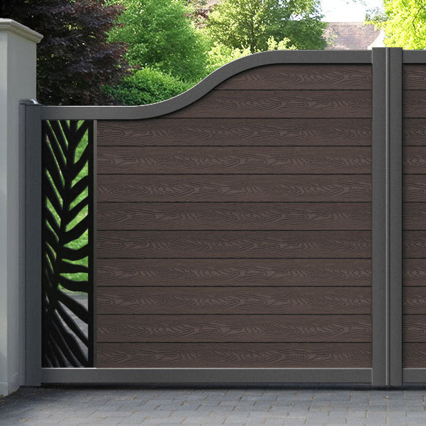 Classic Palm Curved Top Driveway Gate - Mid Brown - End Screen