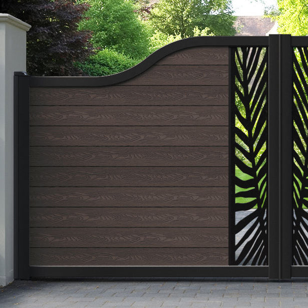 Classic Palm Curved Top Driveway Gate - Mid Brown - Middle Screen