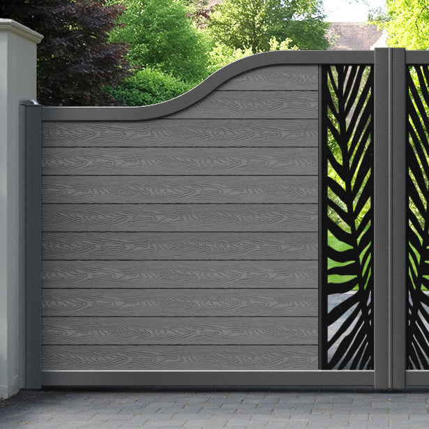 Classic Palm Curved Top Driveway Gate - Mid Grey - Middle Screen
