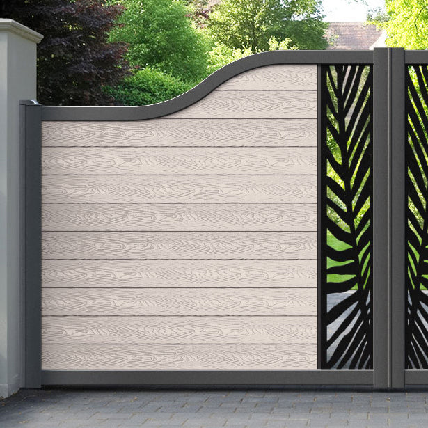 Classic Palm Curved Top Driveway Gate - Mid Stone - Middle Screen