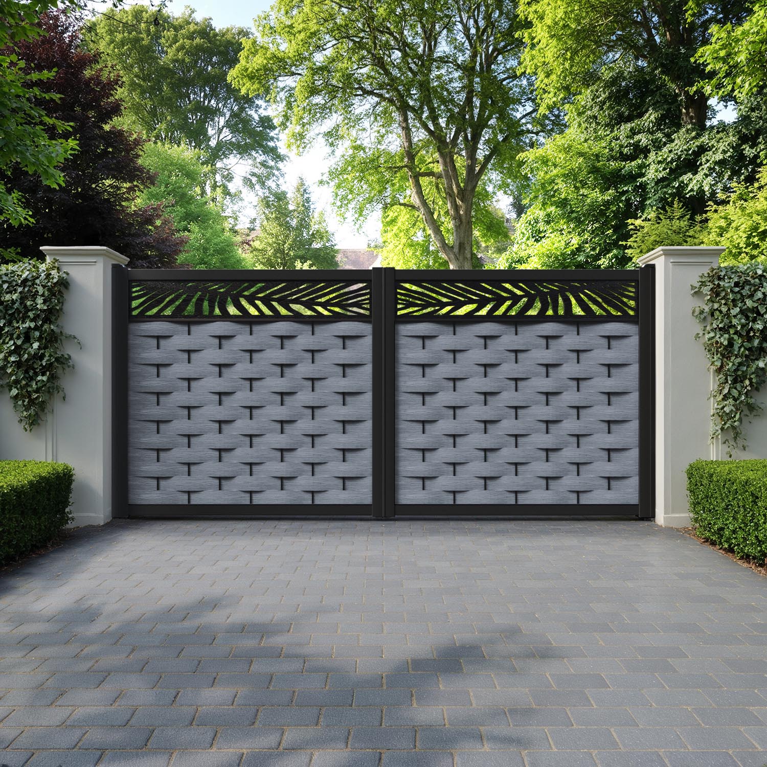 Ripple Palm Straight Top Driveway Gate - Anthracite - Top Screen