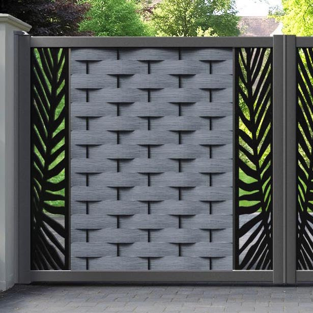 Ripple Palm Straight Top Driveway Gate - Anthracite - Middle & End Screen