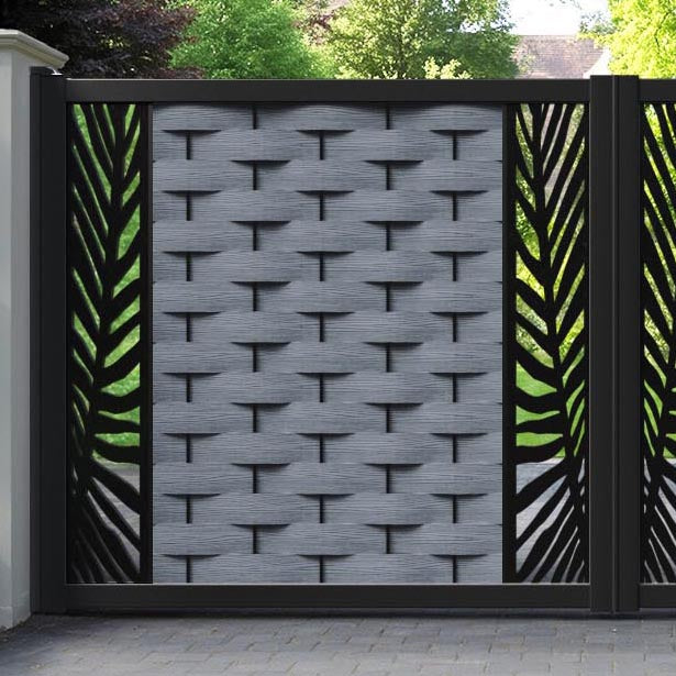 Ripple Palm Straight Top Driveway Gate - Anthracite - Middle & End Screen