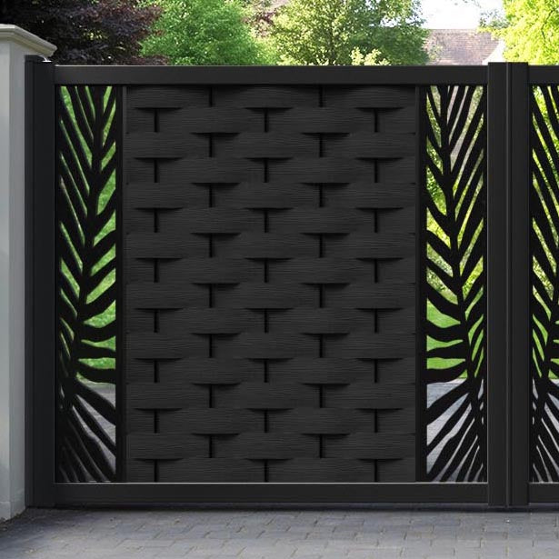 Ripple Palm Straight Top Driveway Gate - Black - Middle & End Screen