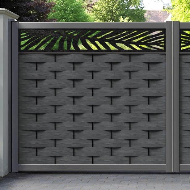 Ripple Palm Straight Top Driveway Gate - Dark Grey - Top Screen