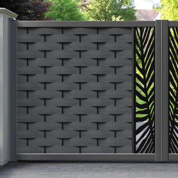 Ripple Palm Straight Top Driveway Gate - Dark Grey - Middle Screen