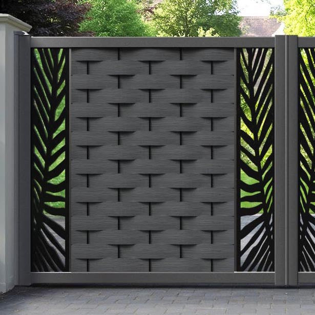 Ripple Palm Straight Top Driveway Gate - Dark Grey - Middle & End Screen