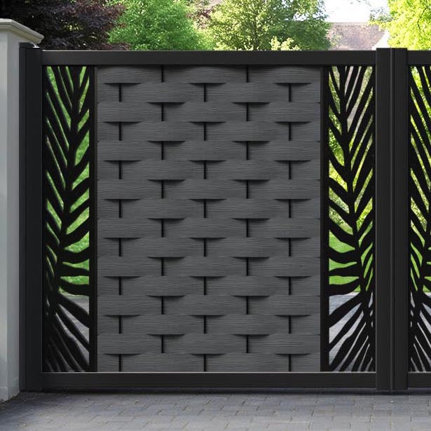 Ripple Palm Straight Top Driveway Gate - Dark Grey - Middle & End Screen