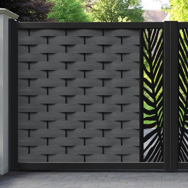 Ripple Palm Straight Top Driveway Gate - Dark Grey - Middle Screen