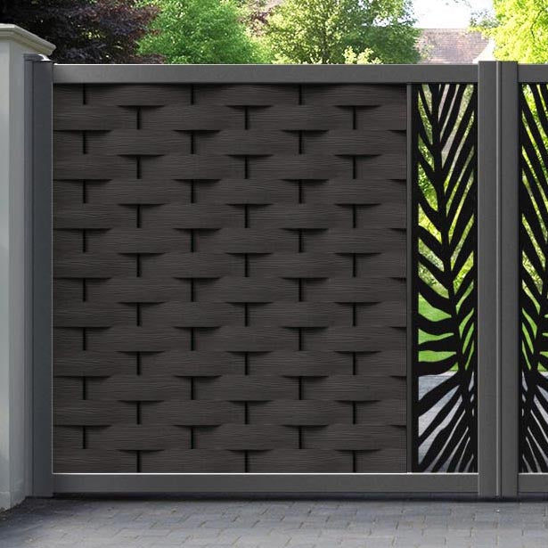 Ripple Palm Straight Top Driveway Gate - Dark Oak - Middle Screen