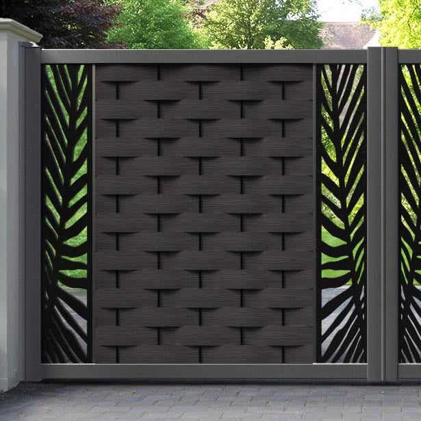 Ripple Palm Straight Top Driveway Gate - Dark Oak - Middle & End Screen