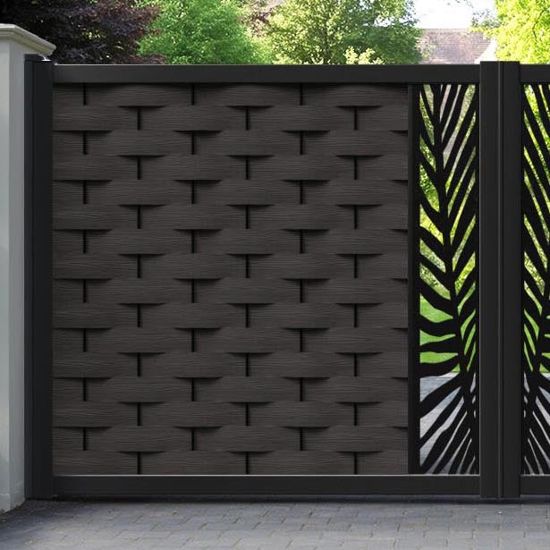 Ripple Palm Straight Top Driveway Gate - Dark Oak - Middle Screen