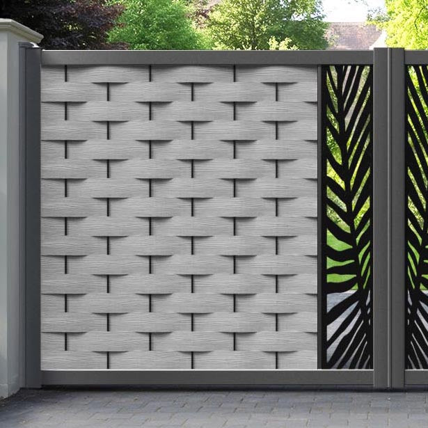 Ripple Palm Straight Top Driveway Gate - Light Grey - Middle Screen
