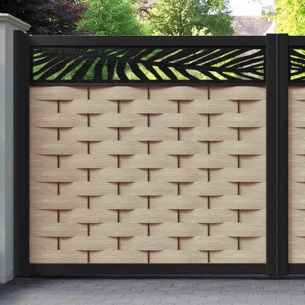 Ripple Palm Straight Top Driveway Gate - Light Oak- Top Screen