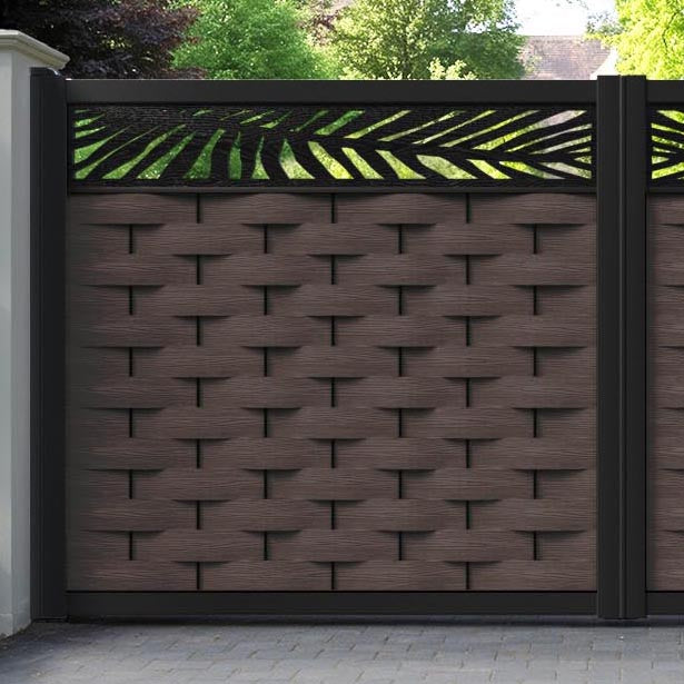 Ripple Palm Straight Top Driveway Gate - Mid Brown - Top Screen