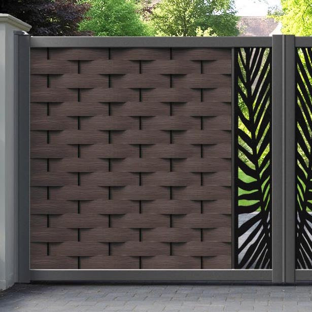 Ripple Palm Straight Top Driveway Gate - Mid Brown - Middle Screen