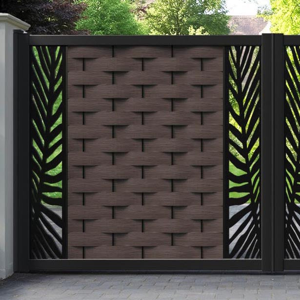 Ripple Palm Straight Top Driveway Gate - Mid Brown - Middle & End Screen