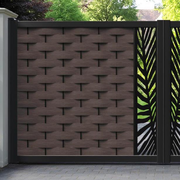 Ripple Palm Straight Top Driveway Gate - Mid Brown - Middle Screen
