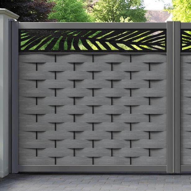 Ripple Palm Straight Top Driveway Gate - Mid Grey - Top Screen