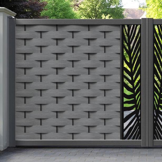 Ripple Palm Straight Top Driveway Gate - Mid Grey - Middle Screen