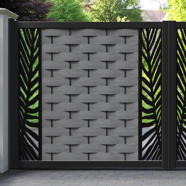 Ripple Palm Straight Top Driveway Gate - Mid Grey - Middle & End Screen
