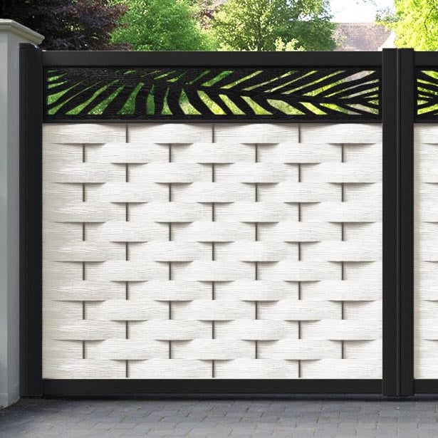 Ripple Palm Straight Top Driveway Gate - Light Stone - Top Screen