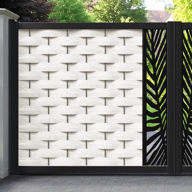 Ripple Palm Straight Top Driveway Gate - Light Stone - Middle Screen