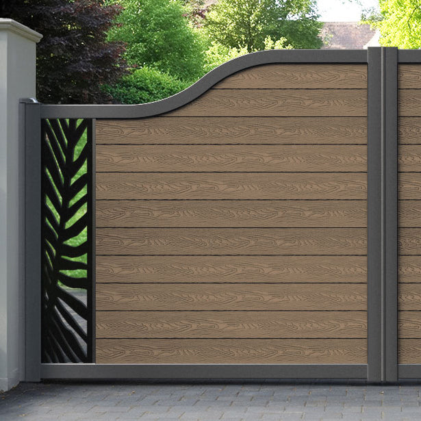 Classic Palm Curved Top Driveway Gate - Teak -  End Screen