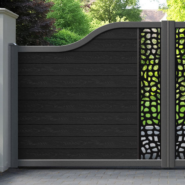 Classic Pebble Curved Top Driveway Gate - Black - Middle Screen