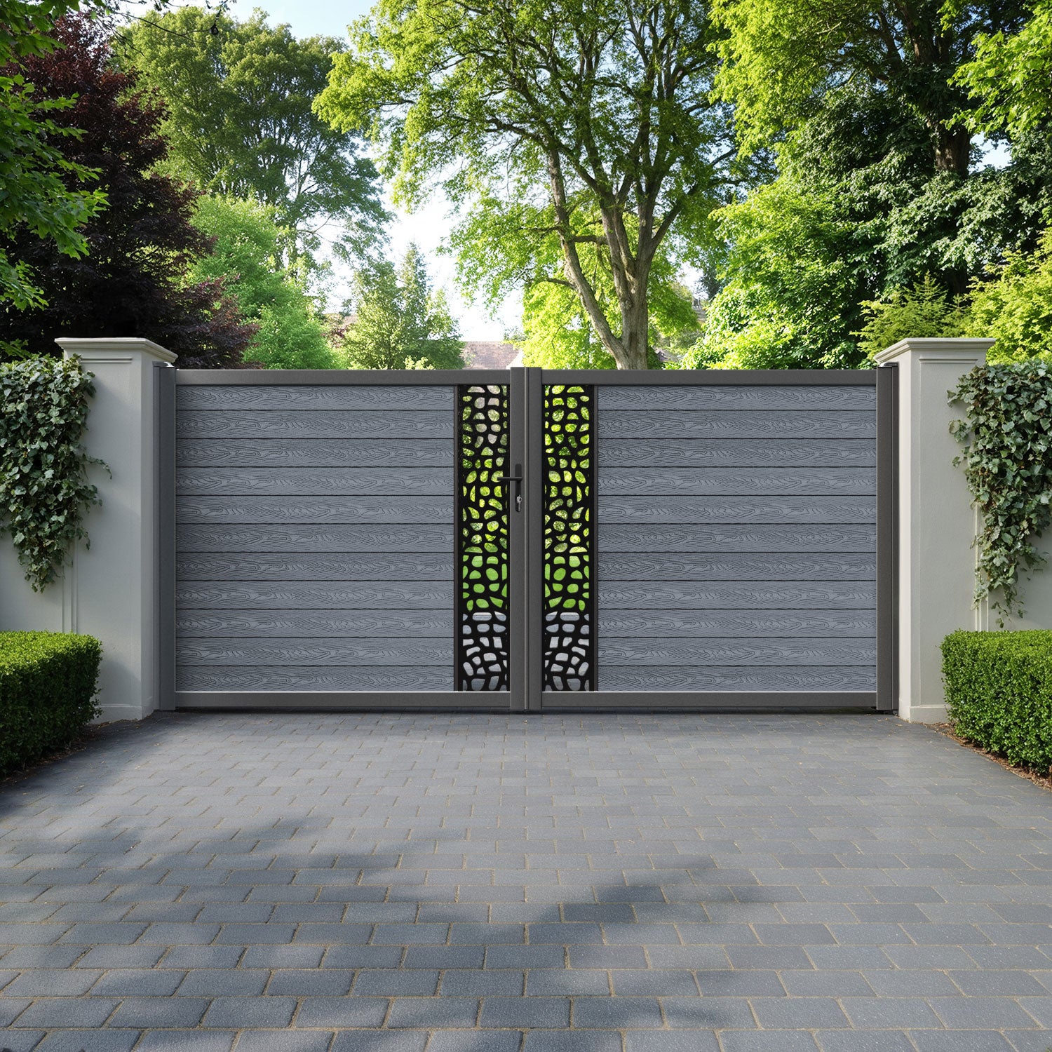 Classic Pebble Straight Top Driveway Gate - Anthracite - Middle Screen
