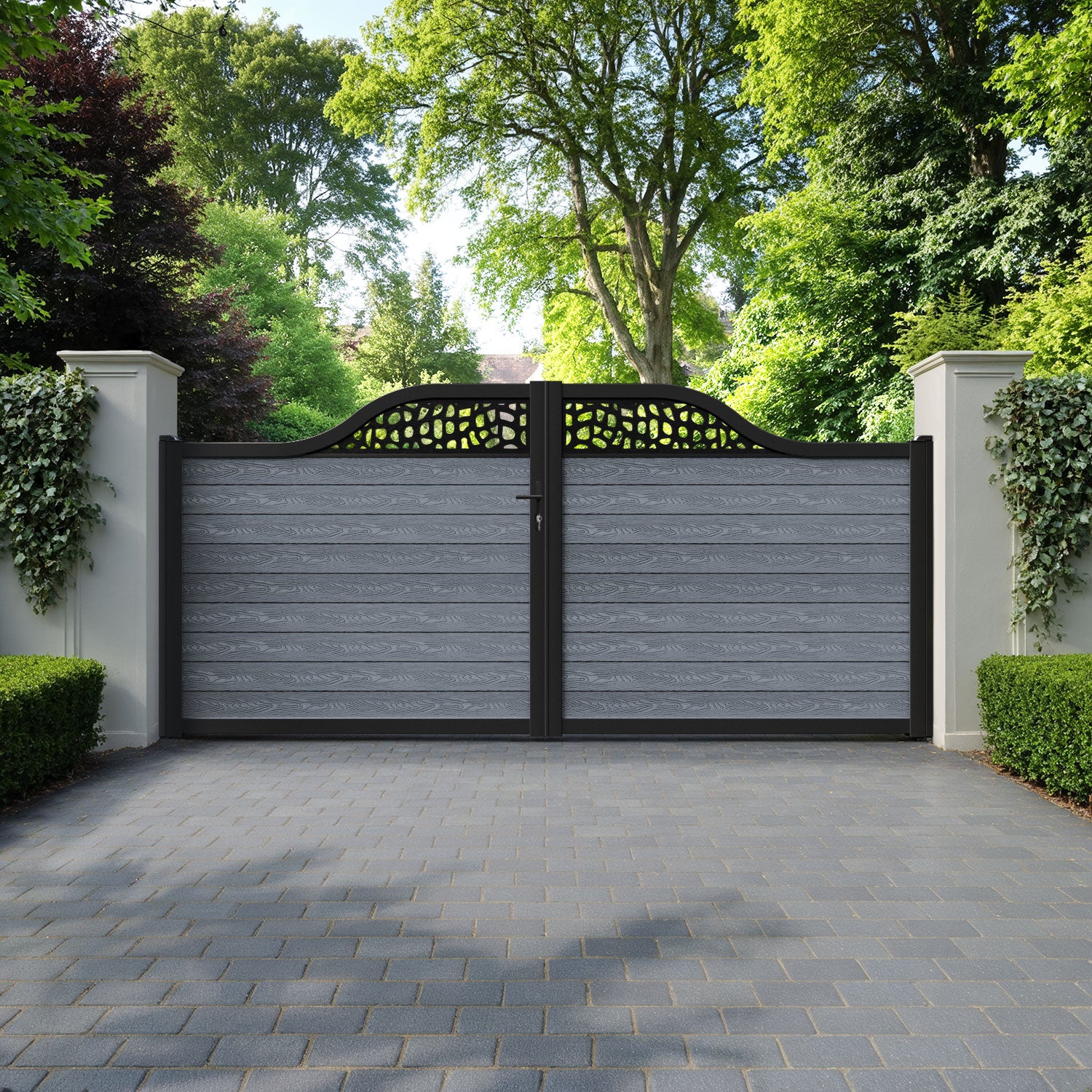 Classic Pebble Curved Top Driveway Gate - Anthracite - Top Screen