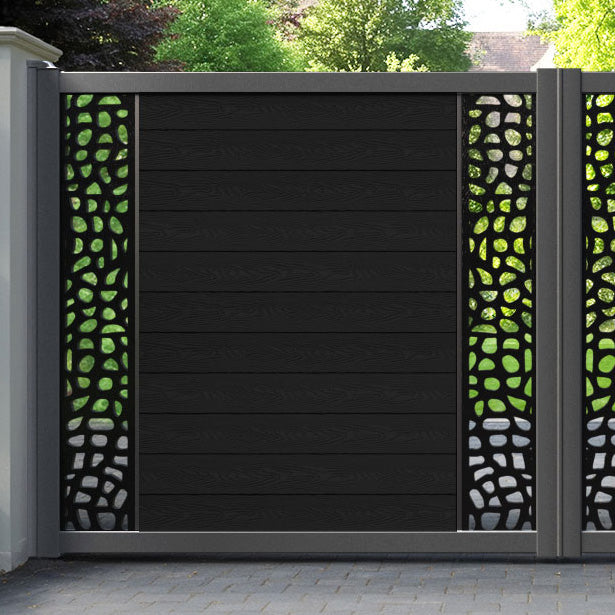 Classic Pebble Straight Top Driveway Gate - Black - Middle & End Screen