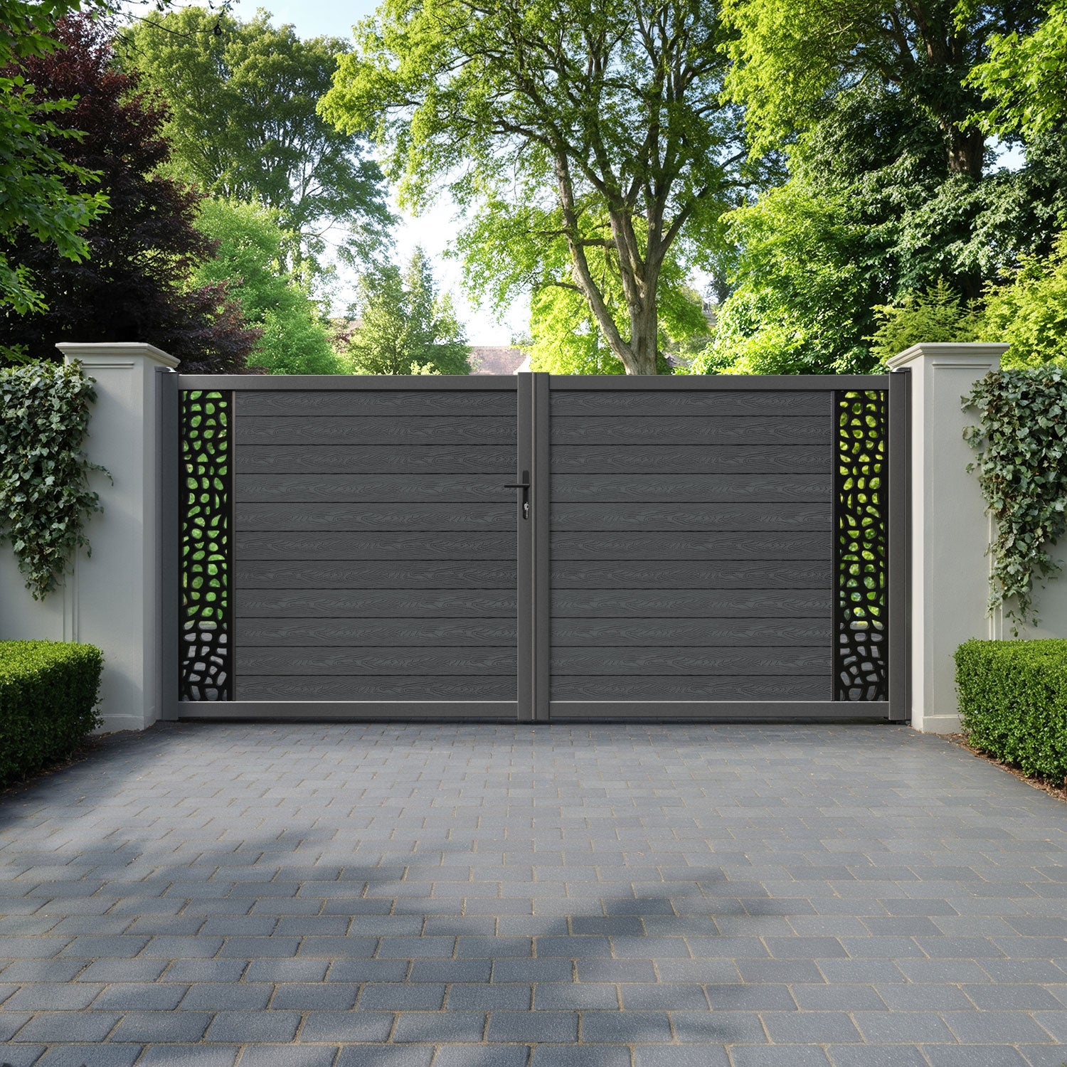 Classic Pebble Straight Top Driveway Gate - Dark Grey - End Screen