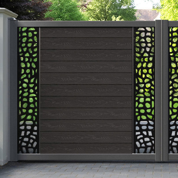 Classic Pebble Straight Top Driveway Gate - Dark Oak - Middle & End Screen
