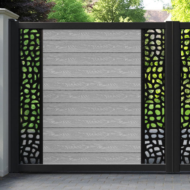 Classic Pebble Straight Top Driveway Gate - Light Grey - Middle & End Screen