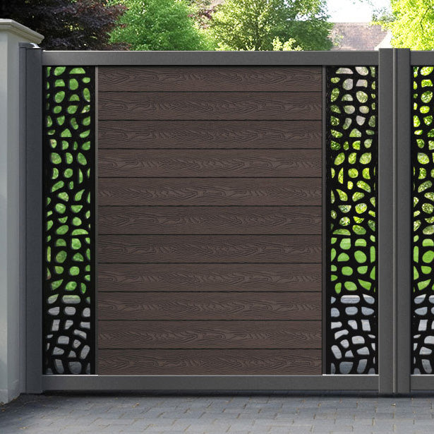 Classic Pebble Straight Top Driveway Gate - Mid Brown - Middle & End Screen