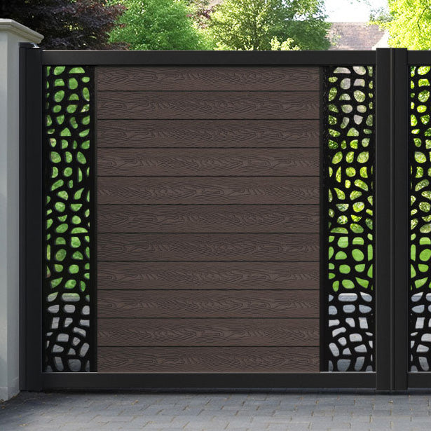 Classic Pebble Straight Top Driveway Gate - Mid Brown - Middle & End Screen