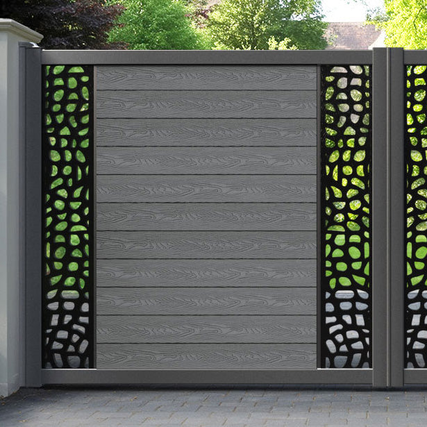 Classic Pebble Straight Top Driveway Gate - Mid Grey - Middle & End Screen