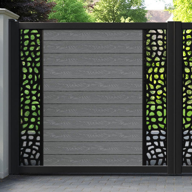 Classic Pebble Straight Top Driveway Gate - Mid Grey - Middle & End Screen